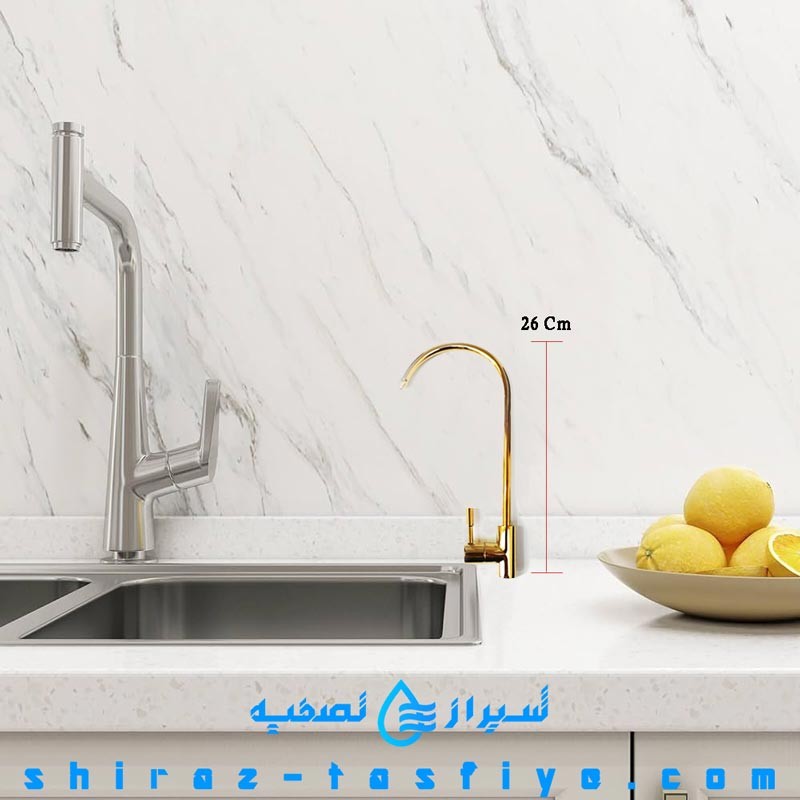 سایز و ابعاد شیر برداشت تصفیه آب خانگی رنگ طلایی براق