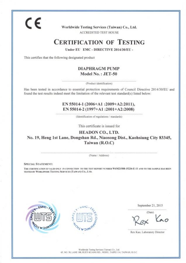JET-50 CERTIFICATION CE