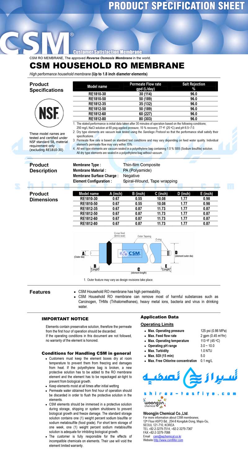 DATASHEET ممبران خانگی CSM 