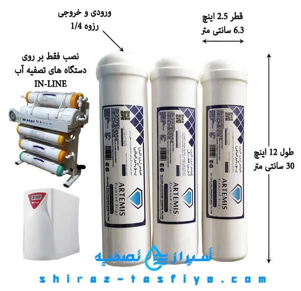 سایز فیلتر های اینلاین آرتمیس ARTEMIS